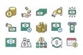 Bank and finance colorful linear icons. Royalty Free Stock Photo